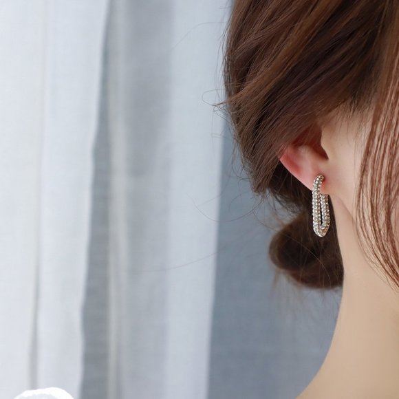 NEW 14K Gold Plated Round Pace Diamond Square Hoop Earrings - Picture 2 of 9